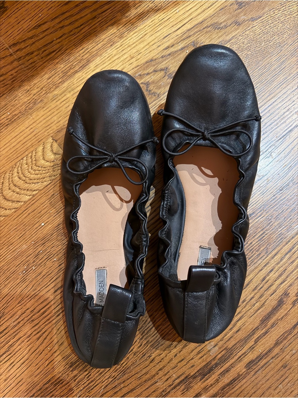 Steve Madden Black Leather Bow Ballet Flats, 10